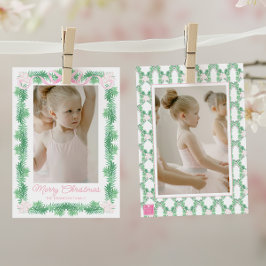 Rosa och Grönt Julgarlandfoto Julkort