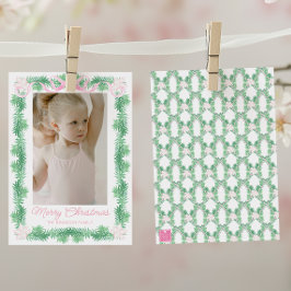 Rosa och Grönt Julgarlandfoto Julkort