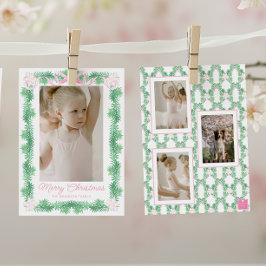 Rosa och Grönt Julgarlandfoto Julkort