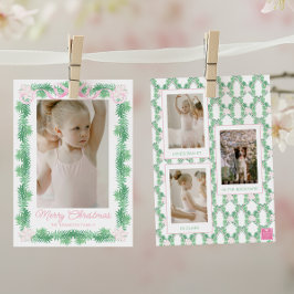 Rosa och Grönt Julgarlandfoto Julkort