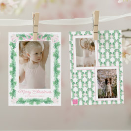 Rosa och Grönt Julgarlandfoto Julkort