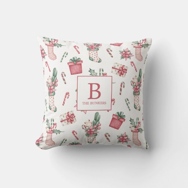 Rosa och Grönt - julklappar, blommor, godis Kudde (Framsida)