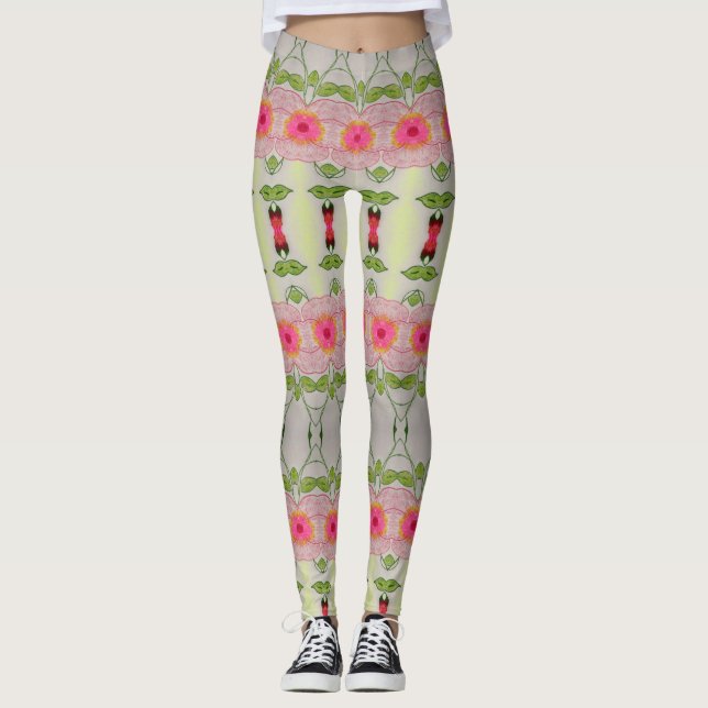 Rosa och grönt kalk leggings (Framsida)