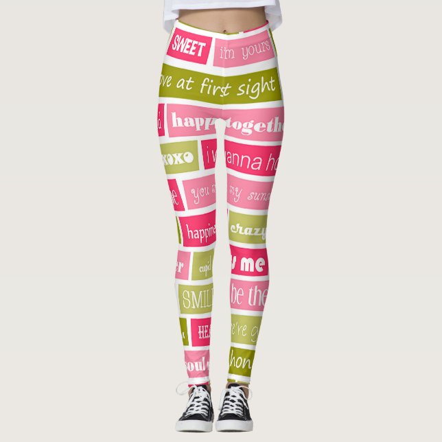 Rosa och Grönt Kärlek Brev Leggings (Framsida)