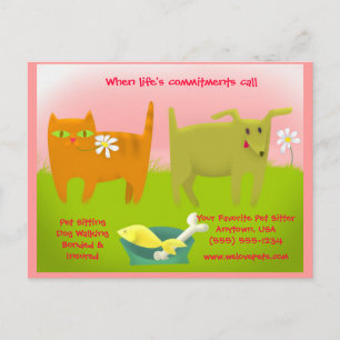 Rosa och Grönt Katt och Hund Pet Sitta Vykort