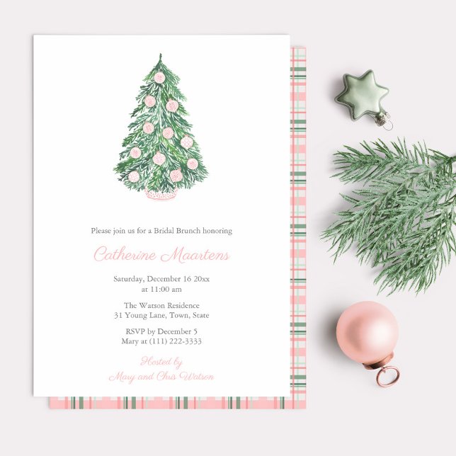 Rosa och Grönt: Kinoiserie-Möhippan Brunch Inbjudningar (Simple elegant pink and green chinoiserie Christmas Bridal Shower party invitation)