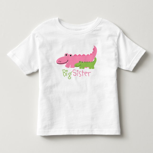Rosa och Grönt Krokodiler Big Sister Tee (Framsida)