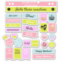 Rosa och Grönt Krona Kärlek Heart Planner Klistermärken