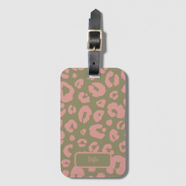 Rosa och Grönt Leopard Mönster Bagagebricka (Framsida vertikal)