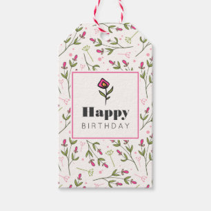 Rosa och Grönt Long Stem Wildblommor Birthday Presentetikett