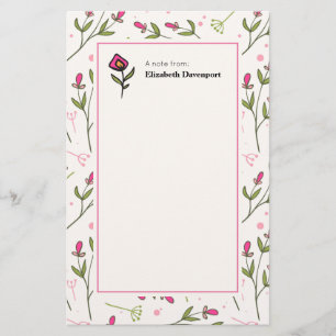 Rosa och Grönt Long Stem Wildblommor Brevpapper