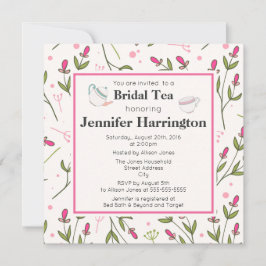 Rosa och Grönt Long Stem Wildblommor Möhippa Tea Inbjudningar