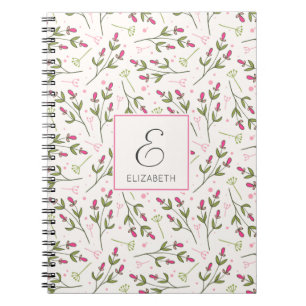 Rosa och Grönt Long Stem Wildblommor Monogram Anteckningsbok