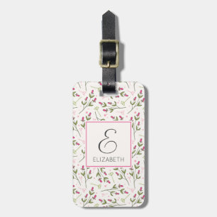Rosa och Grönt Long Stem Wildblommor Monogram Bagagebricka