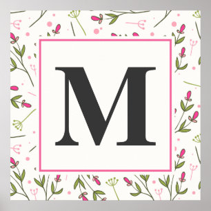 Rosa och Grönt Long Stem Wildblommor Monogram Poster
