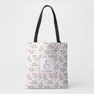 Rosa och Grönt Long Stem Wildblommor Monogram Tygkasse