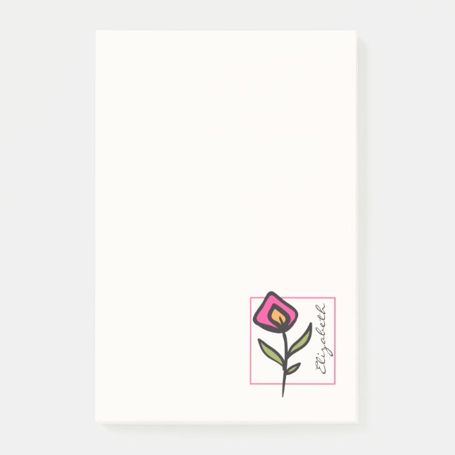 Rosa och Grönt Long Stem Wildblommor Personlig Post-it Block (Framsida)