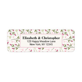 Rosa och Grönt Long Stem Wildblommor Returadress Etikett
