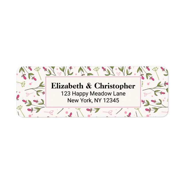 Rosa och Grönt Long Stem Wildblommor Returadress Etikett (Framsidan)