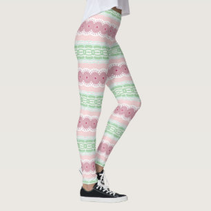 Rosa och Grönt Mandala Kaleidoscope Stripe Leggings