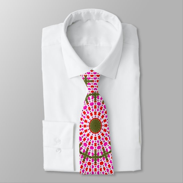 Rosa och Grönt Mandala Mönster Tie Slips (Bunden)