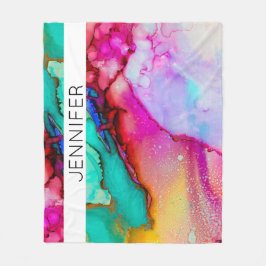 Rosa och Grönt Marble Abstrakt Vattenfärg Fleecefilt