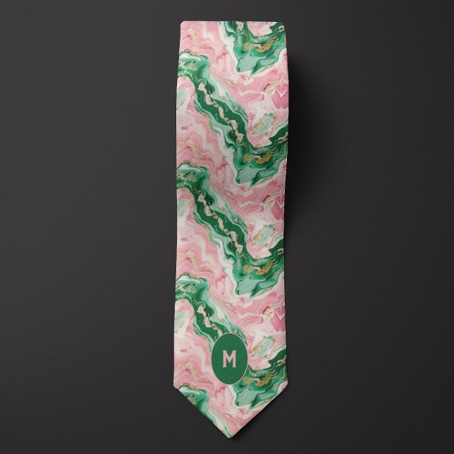 Rosa och Grönt, marmorerat monogram Slips (Skapare uppladdad)