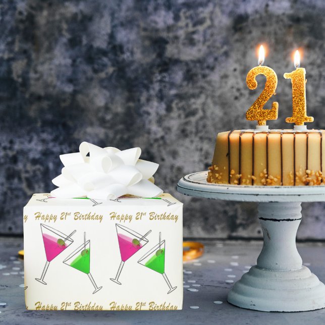 Rosa och Grönt Martinis 21:a födelsedagen Presentpapper (Skapare uppladdad)
