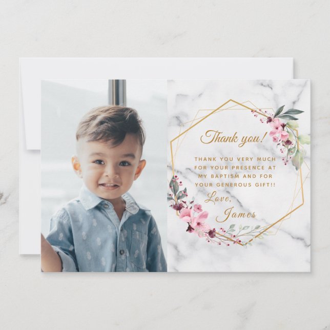 Rosa och Grönt minimalistisk vit marmor Tack Kort (Framsida)