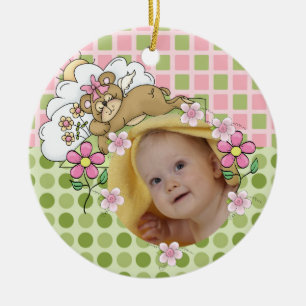 Rosa och Grönt Nalle Baby Ornament