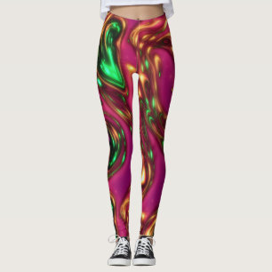 Rosa och Grönt Neon Vätskereglage av Abstrakt Art  Leggings