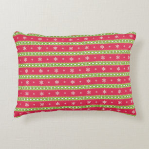 Rosa och Grönt Ornament och Snöflingor Pillow Prydnadskudde