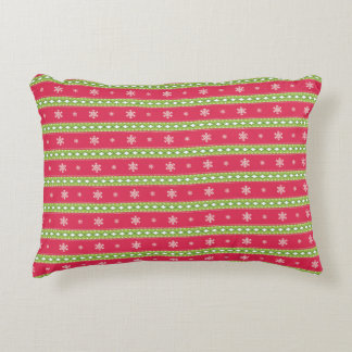 Rosa och Grönt Ornament och Snöflingor Pillow Prydnadskudde