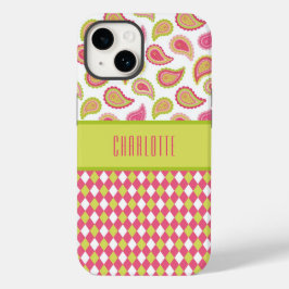 Rosa och Grönt Paisley Argyles Phone Case