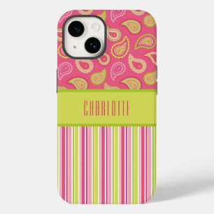 Rosa och Grönt Paisley Rand Phone Case