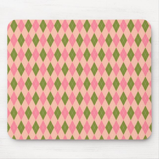 Rosa och Grönt Pastel Argyle Play Mönster Musmatta (Framsidan)