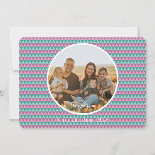 Rosa och Grönt Pastel färg julkort (Framsida)