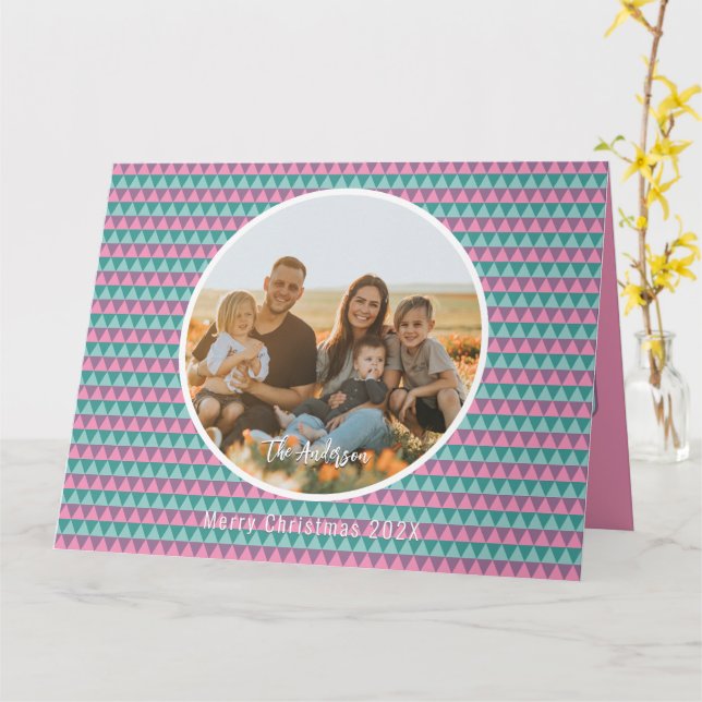 Rosa och Grönt Pastel färg julkort Kort (Gul blomma)