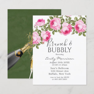 Rosa och Grönt Peony Brunch & Bubbly-inbjudan Inbjudningar