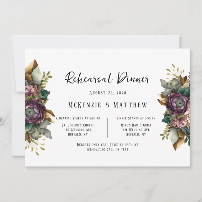 Rosa och Grönt Peony Succulent Rehearsal Dinner Inbjudningar (Framsida)
