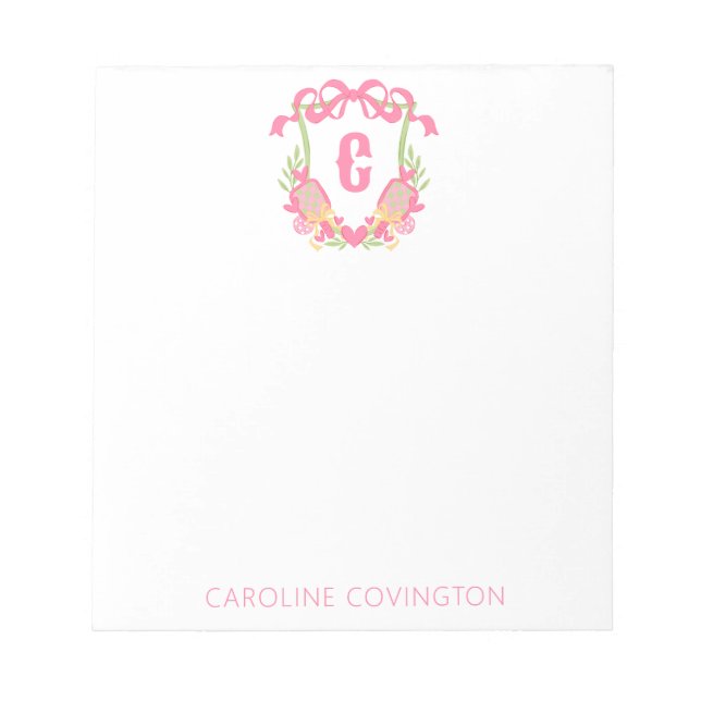 Rosa och Grönt Pickleball Paddle Monogram-Vapenskö Anteckningsblock (Framsida)