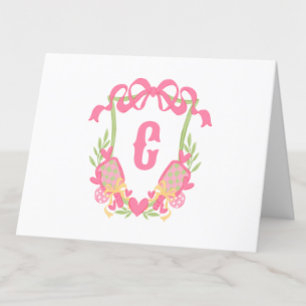 Rosa och Grönt Pickleball Paddle Monogram-Vapenskö Tack Kort