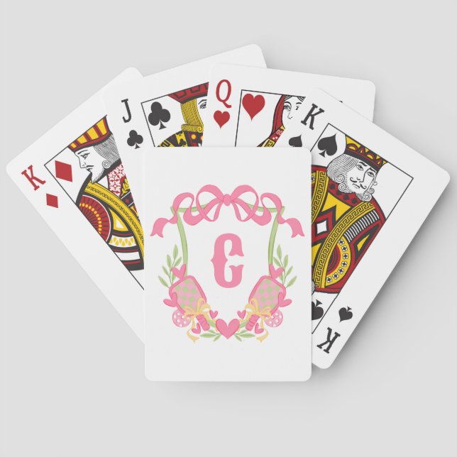 Rosa och Grönt Pickleball Paddles Monogram Vapensk Casinokort (Baksidan)