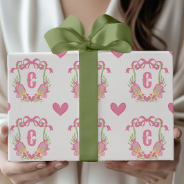 Rosa och Grönt Pickleball Paddles Monogram Vapensk Presentpapper