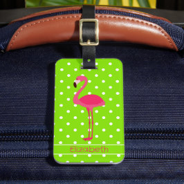 Rosa och Grönt Polka Dot Flamingo Personlig Bagagebricka