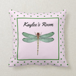 Rosa och Grönt Polka Dot och Dragonfly Monogram Kudde