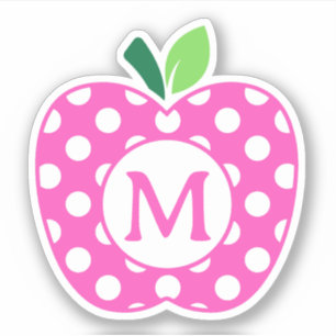 Rosa och Grönt Polka-punktäppelmonogram Klistermärken