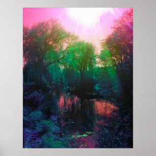 Rosa och Grönt Pond och Willow Poster
