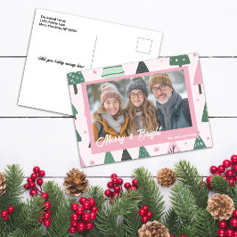 Rosa och Grönt Preppy Julgran Helgdag Photo Helg Vykort