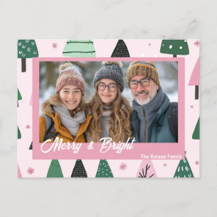 Rosa och Grönt Preppy Julgran Helgdag Photo Helg Vykort